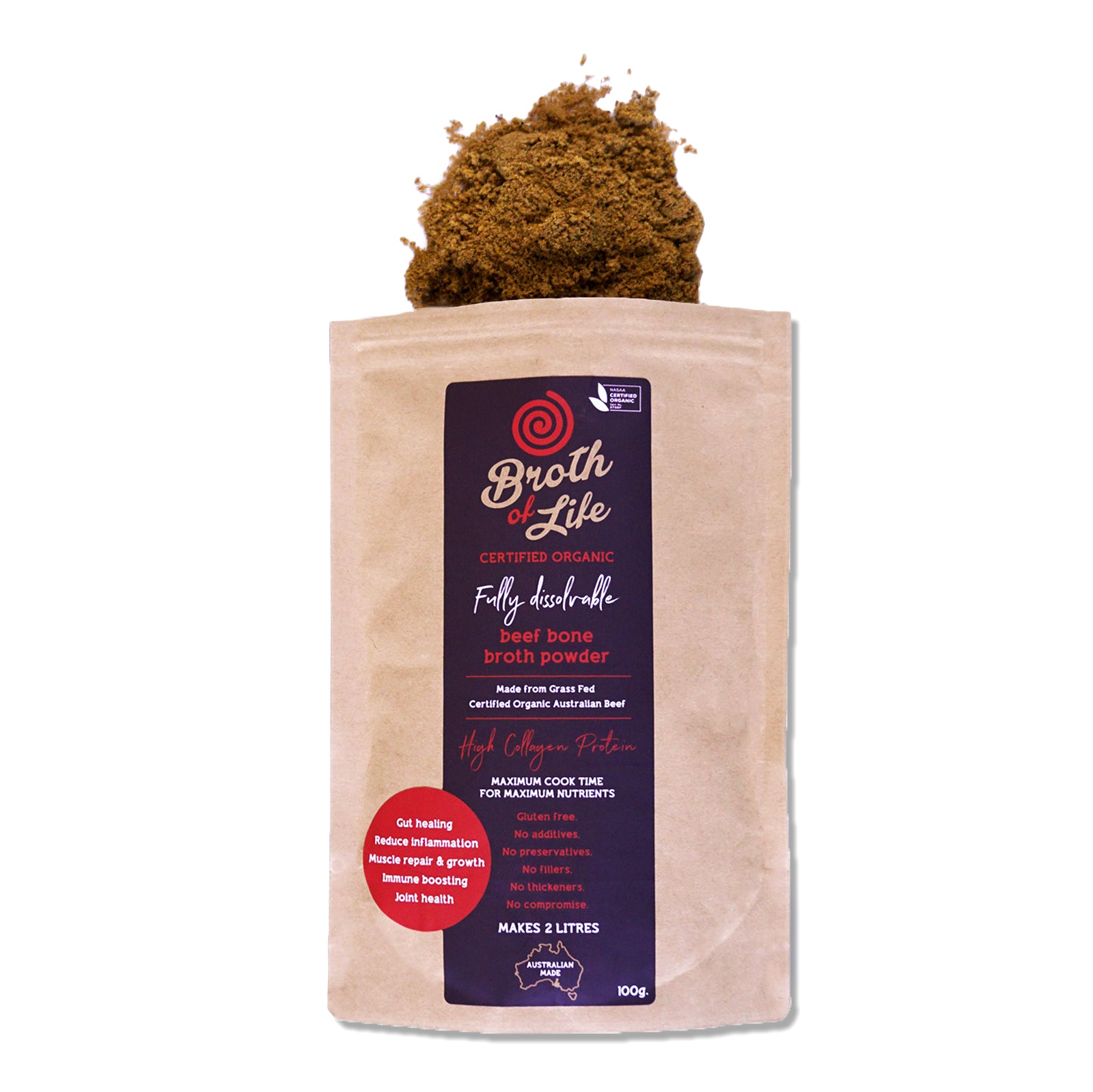 有機 JAS オーガニック 無添加 保存料不使用 グラスフェッド ビーフ ボーンブロス スープ パウダー 粉末タイプ 牧草牛 (100g・20杯分) ホライズンファームズ