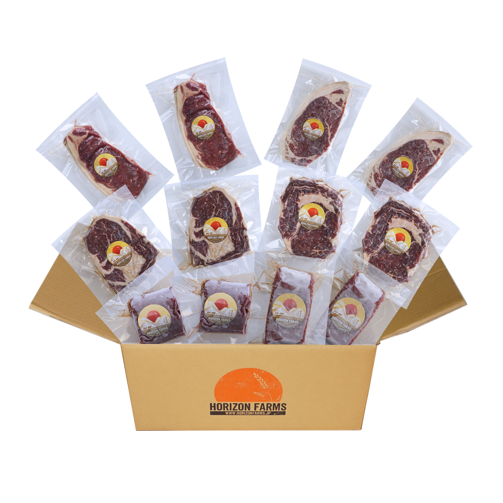 送料無料 グラスフェッドビーフ & グレインフェッドビーフ 牛肉 ステーキ セット お肉 詰め合わせ 6種 合計12点(2.4kg) ホライズンファームズ