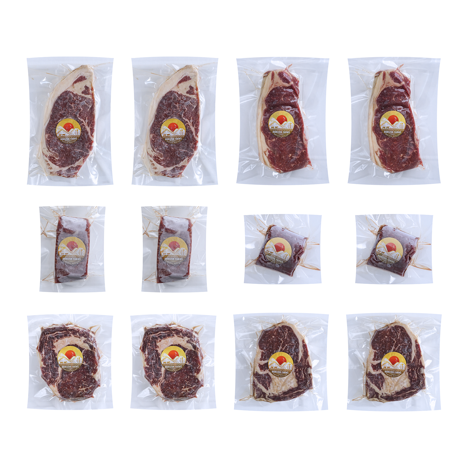 送料無料 グラスフェッドビーフ & グレインフェッドビーフ 牛肉 ステーキ セット お肉 詰め合わせ 6種 合計12点(2.4kg) ホライズンファームズ