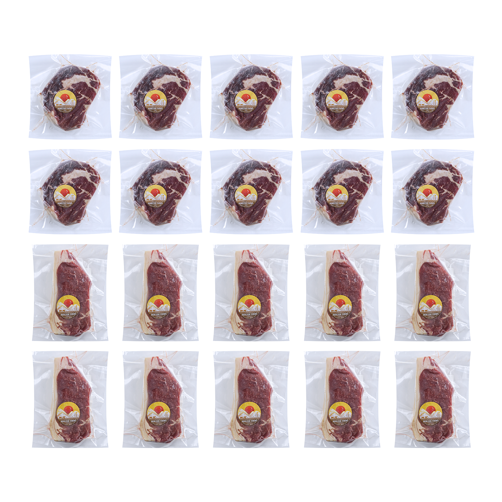 送料無料 グラスフェッドビーフ 牛肉 リブロース & サーロイン ステーキ セット お肉 詰め合わせ 2種 合計20点(4kg) ホライズンファームズ