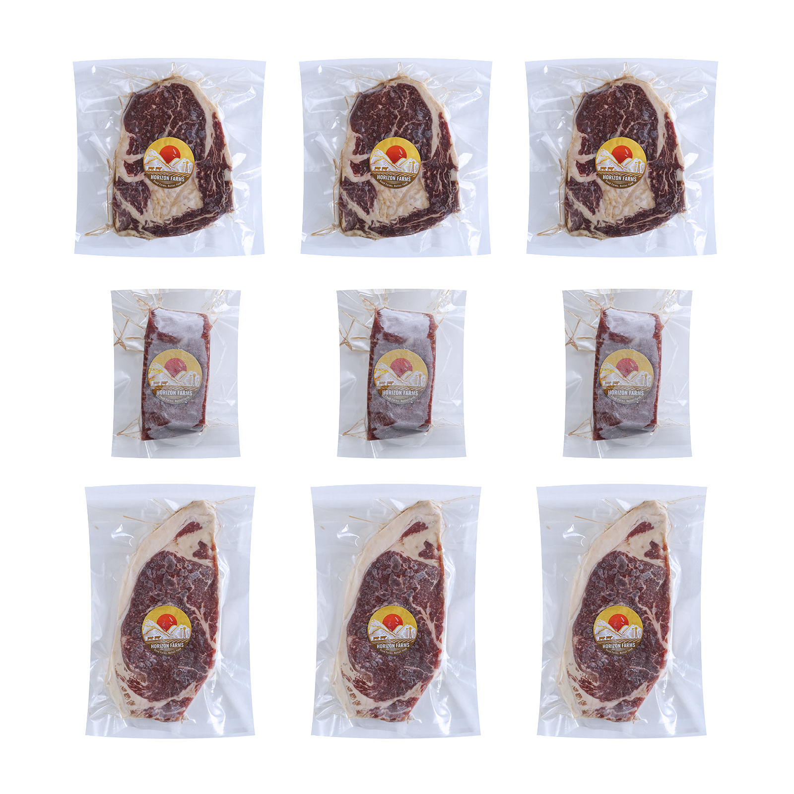 送料無料 グレインフェッドビーフ 牛肉 ステーキ セット お肉 詰め合わせ 3種 合計9点(1.8kg) ホライズンファームズ