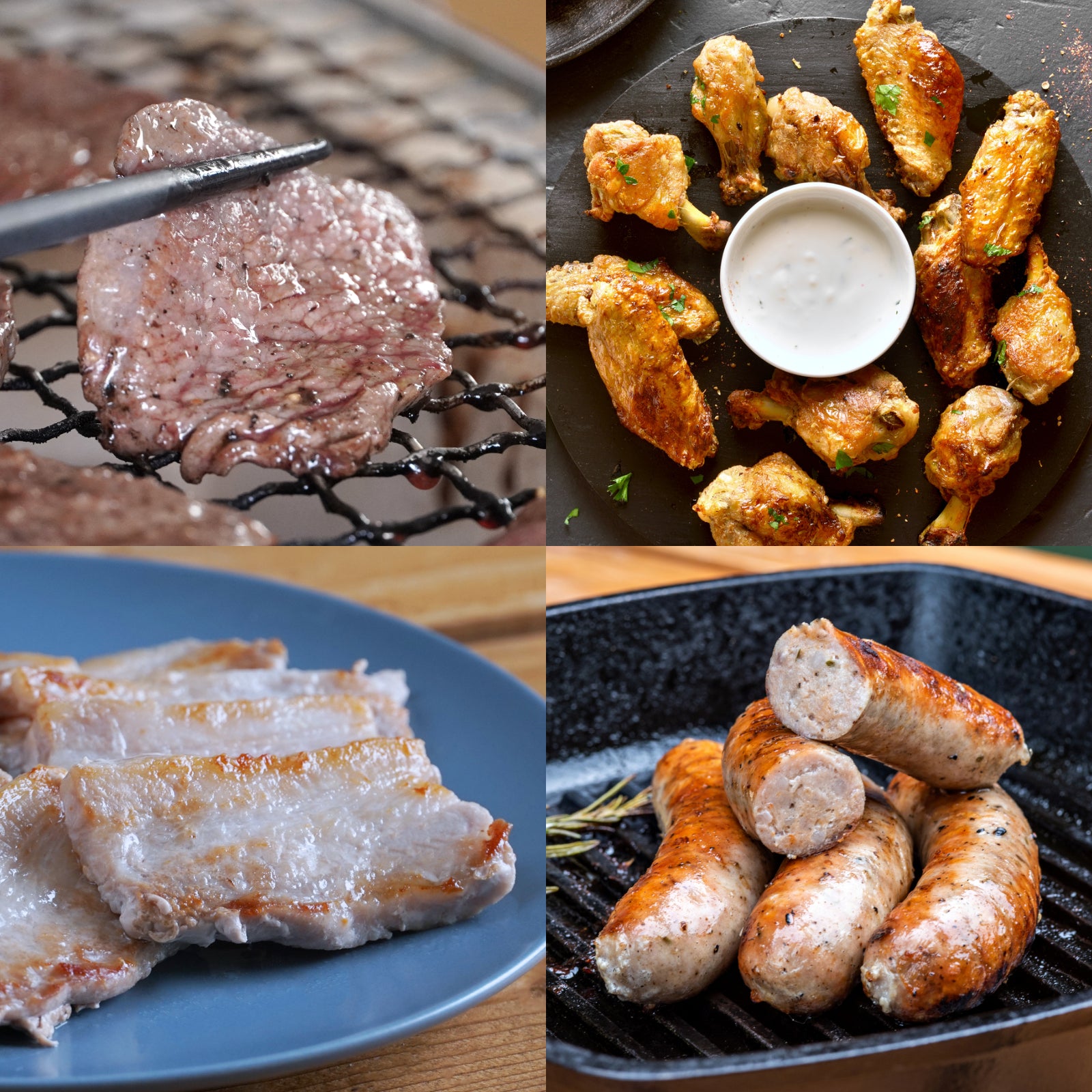 焼肉 BBQ 王道 4種セット 放牧牛 放牧豚 放牧チキン 無添加ソーセージ (1.3kg・3~4人前) ホライズンファームズ