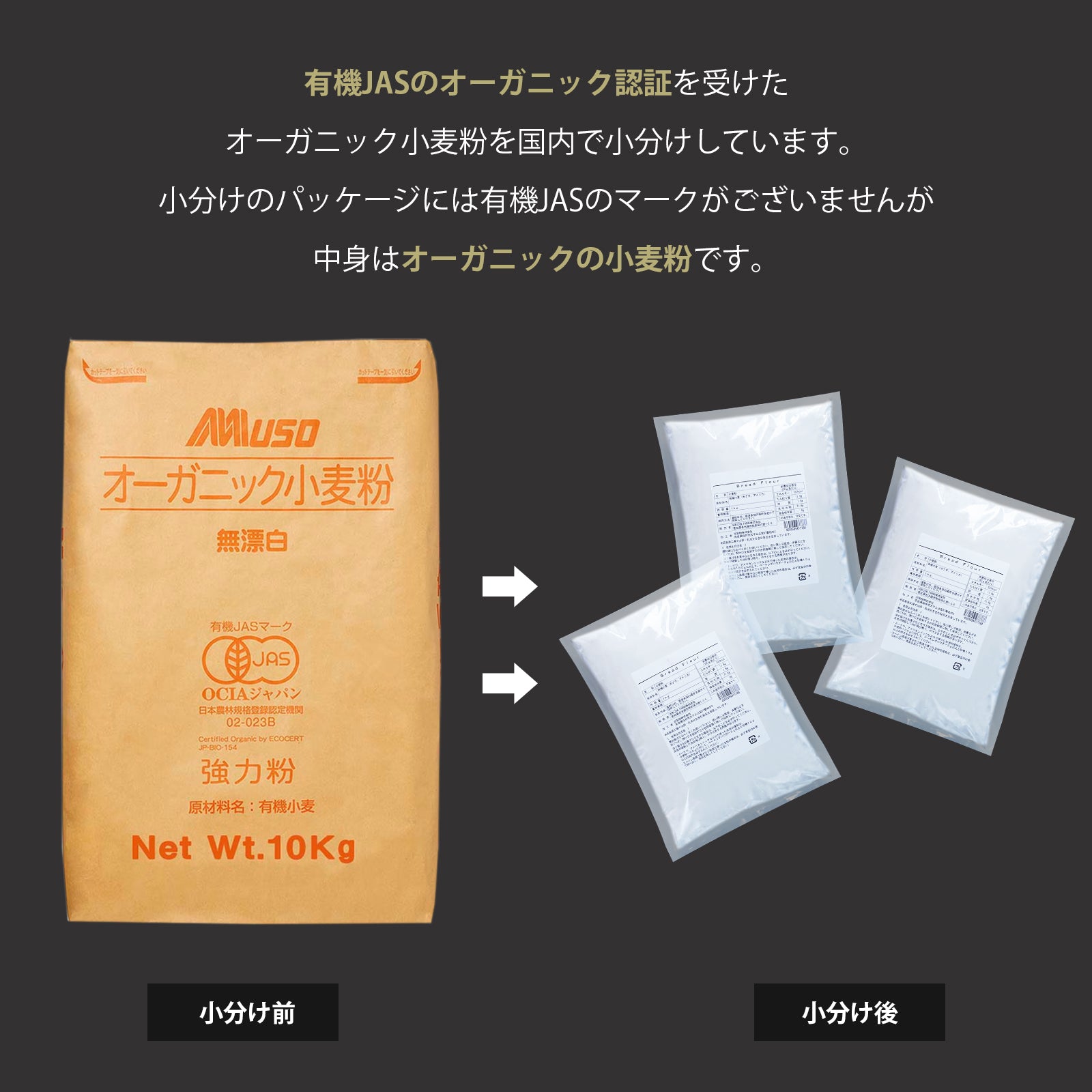 オーガニック 無添加 小麦粉 強力粉 無漂白 アメリカ産 (1kg) ホライズンファームズ