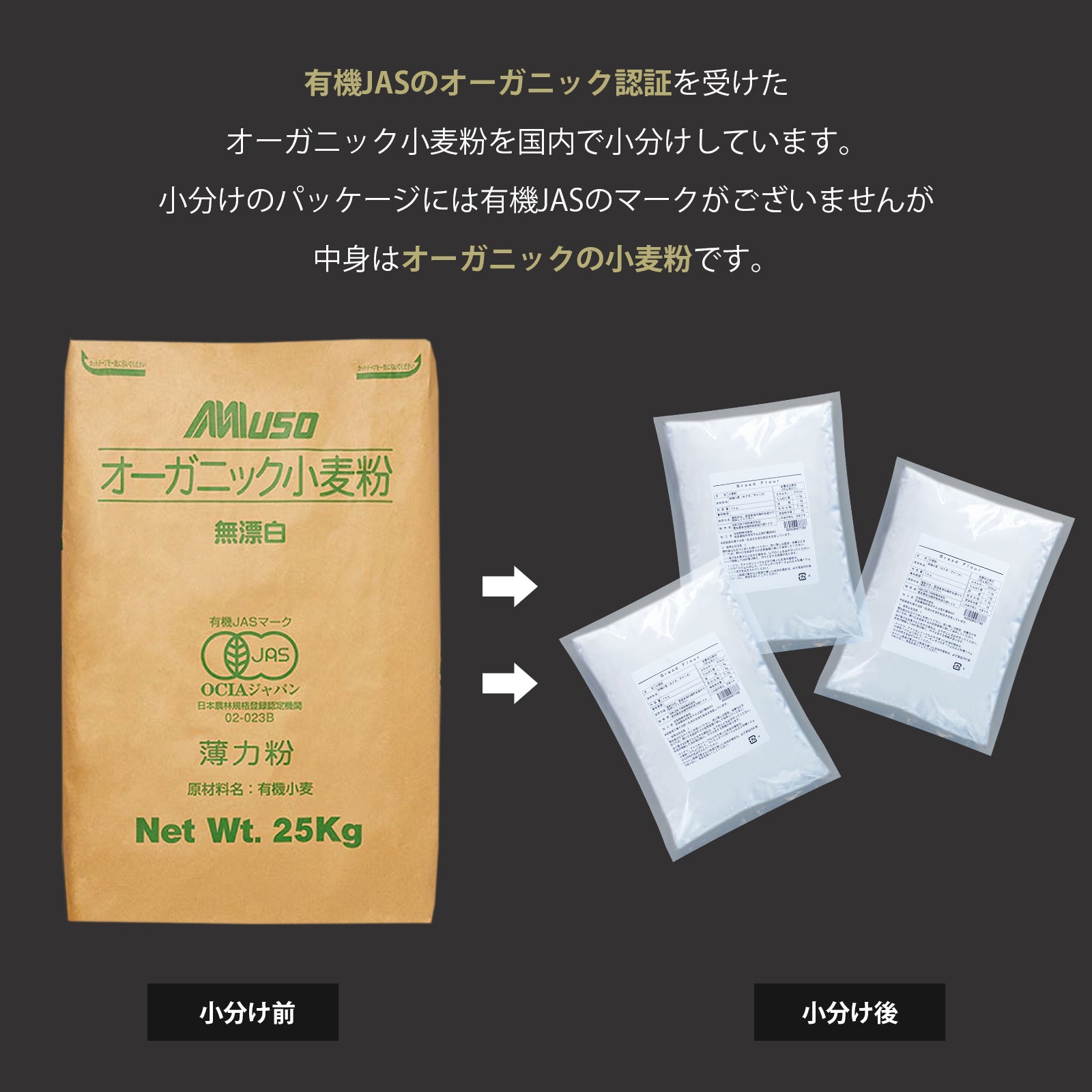 オーガニック 無添加 小麦粉 薄力粉 無漂白 アメリカ産 (1kg)